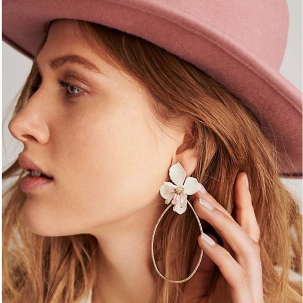 Anthropologie Flower Petals Drop Big Hoop Earrings - Picture 5 of 10
